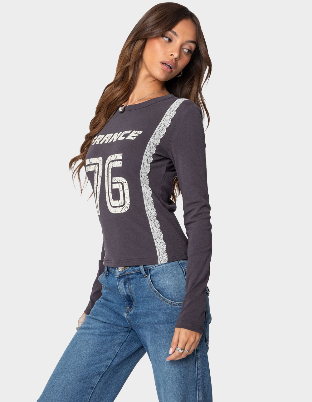 EDIKTED Frenchy Long Sleeve Tee - GRAY