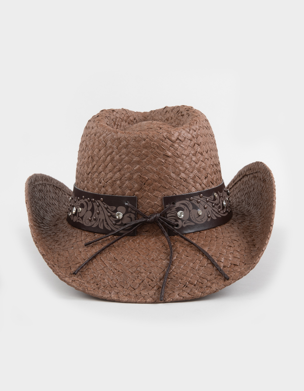 Heart Band Womens Straw Cowboy Hat - CHOCOLATE