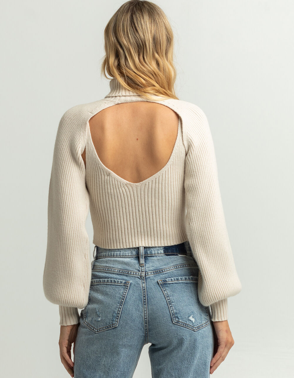 SKY AND SPARROW Ribbed Womens Shrug - IVORY