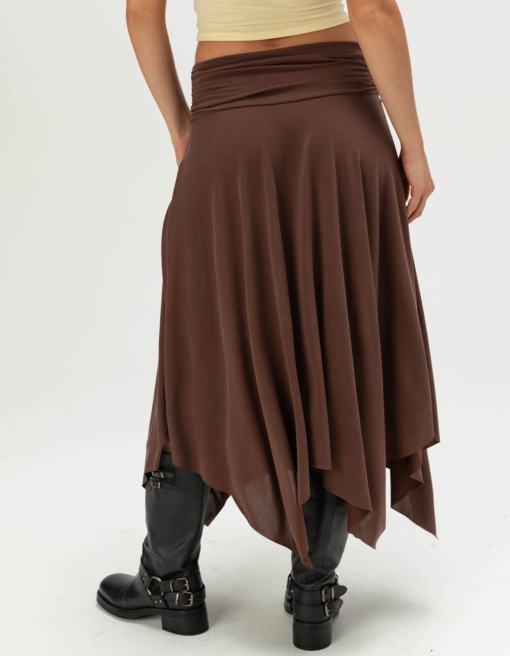 WEST OF MELROSE Womens Fold Over Maxi Skirt  - BROWN