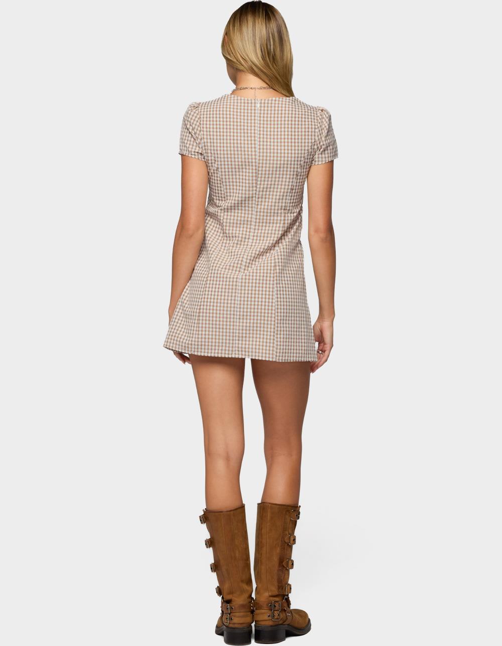 EDIKTED Arli Gingham Button Up Romper - BROWN