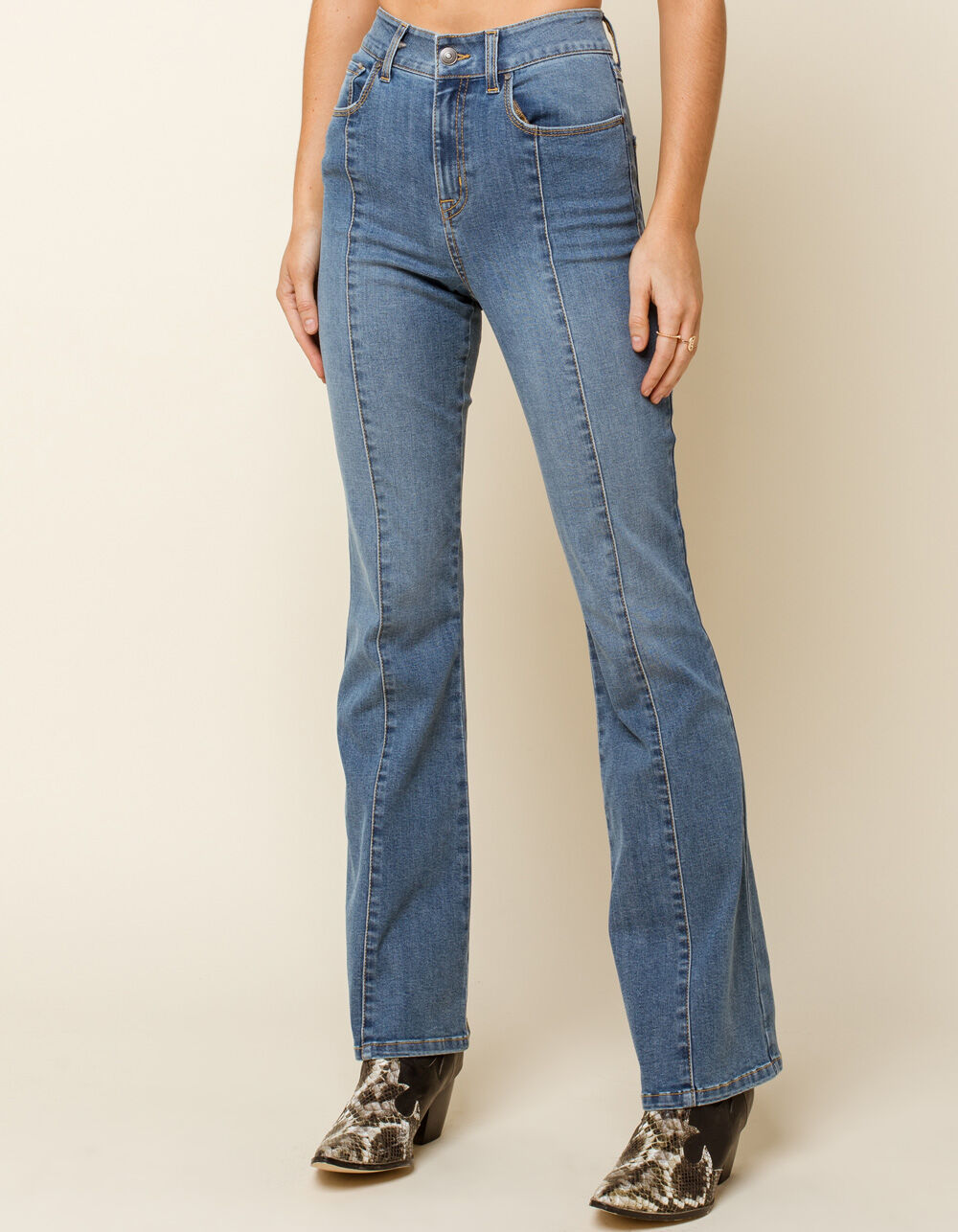 WEST OF MELROSE Say You'll Be Flare Seam Medium Wash Womens Jeans ...