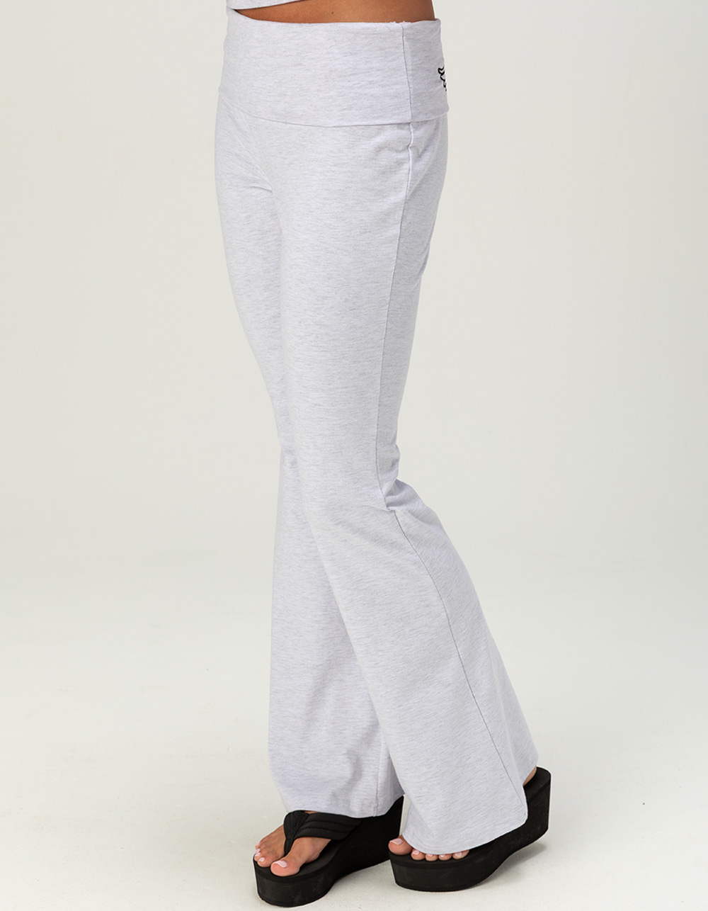 FULL TILT Angel Wing Womens Fold Over Flare Pants - HEATHER GRAY