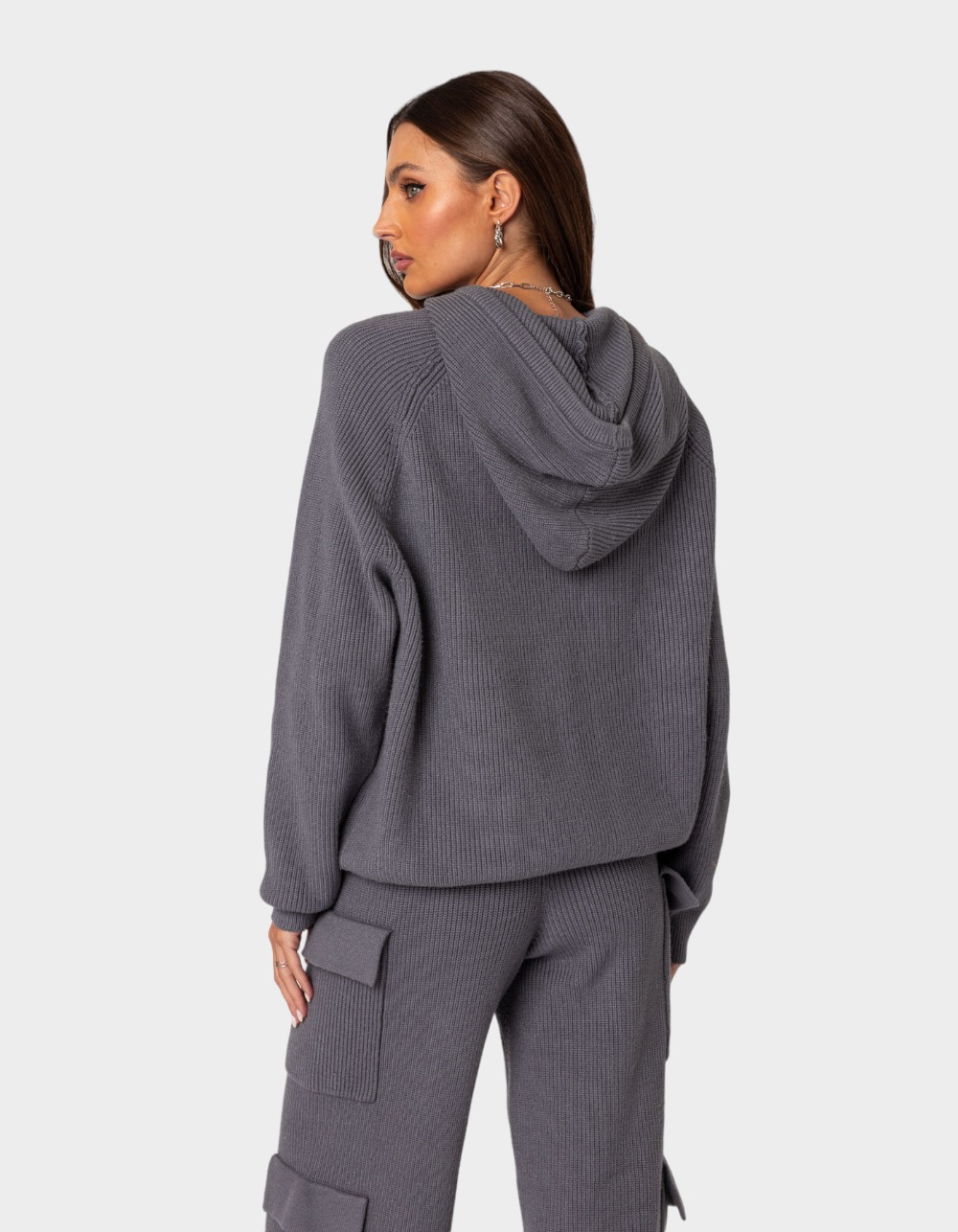EDIKTED Wynter Oversized Knit Womens Hoodie - GRAY