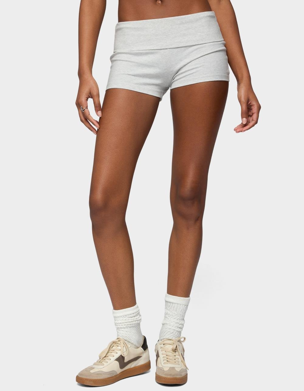 EDIKTED Palo Foldover Shorts - LIGHT GRAY