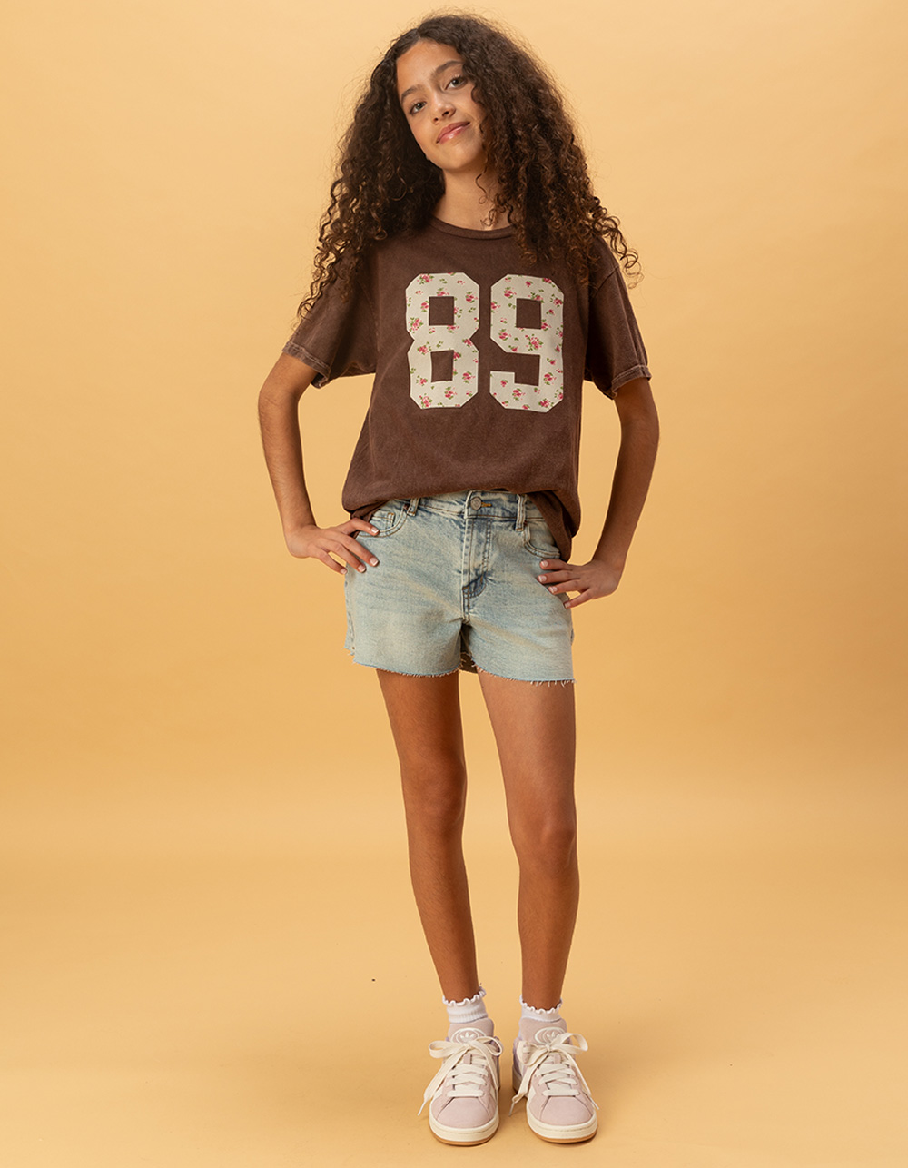 FULL TILT 89 Girls Ditsy Boyfriend Tee - BROWN