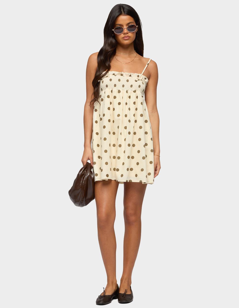 EDIKTED Polka Dot Linen Look Mini Dress - BEIGE