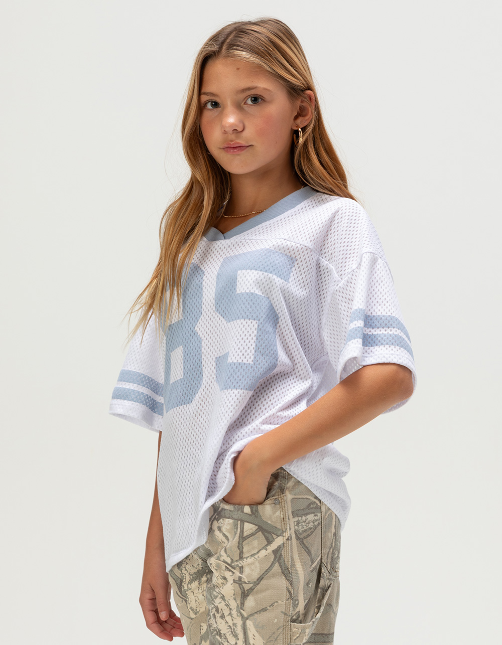 FULL TILT 85 Stripe Girls Mesh Tee - WHITE