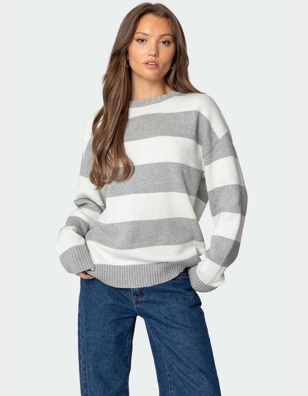 EDIKTED Richie Oversized Striped Sweater - GRAY
