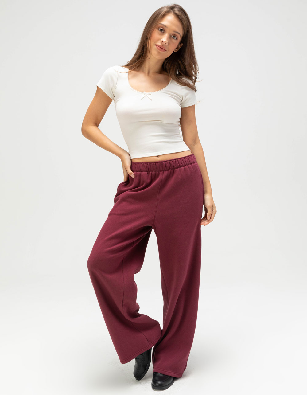 TILLYS Wide Leg Womens Sweatpants - BURGUNDY