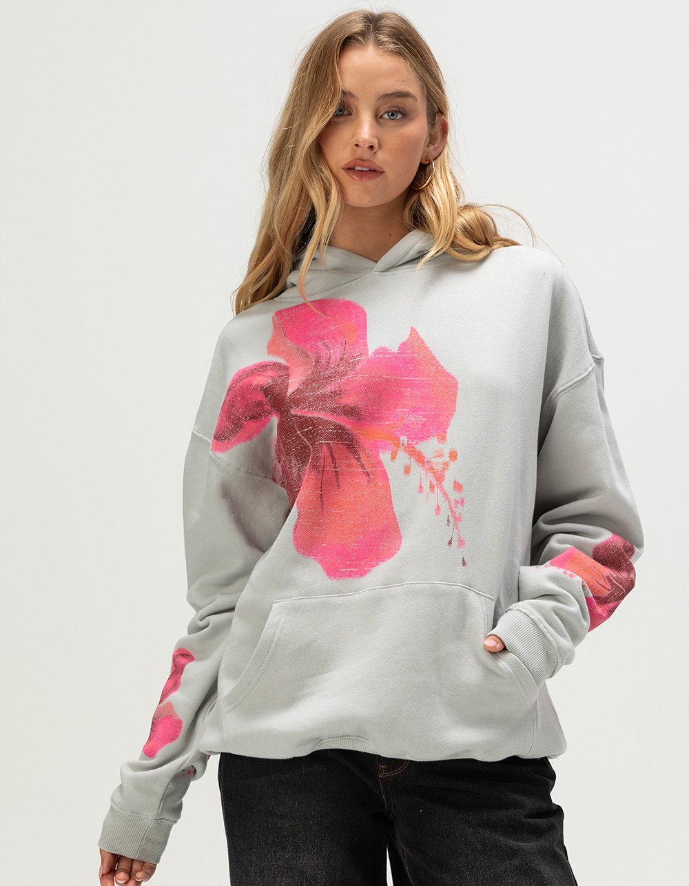 FULL TILT Hibiscus Womens Hoodie - GRAY