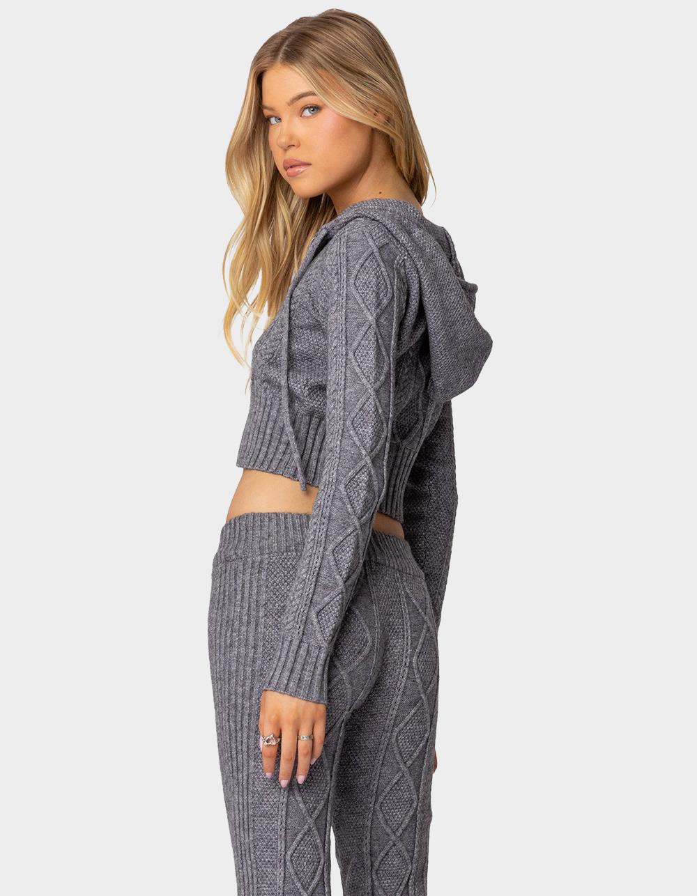 EDIKTED Ray Cable Knit Hooded Cardigan - GRAY