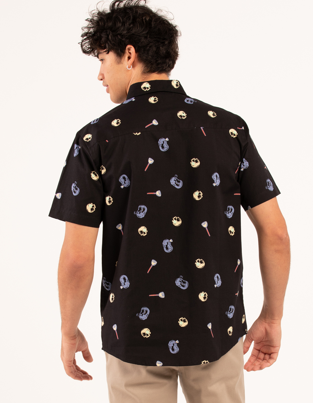 RSQ Mens Ditsy Skull Button Up Shirt BLACK Tillys