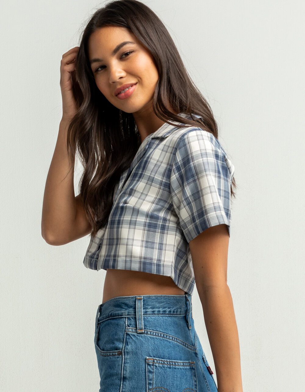 FULL TILT Plaid Womens Navy Camp Shirt NAVCO Tillys