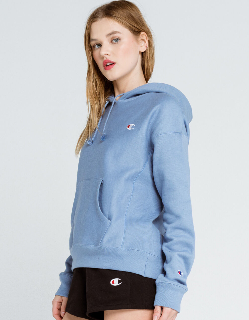 CHAMPION Reverse Weave Embroidered Womens Sky Blue Hoodie - SKY BLUE ...