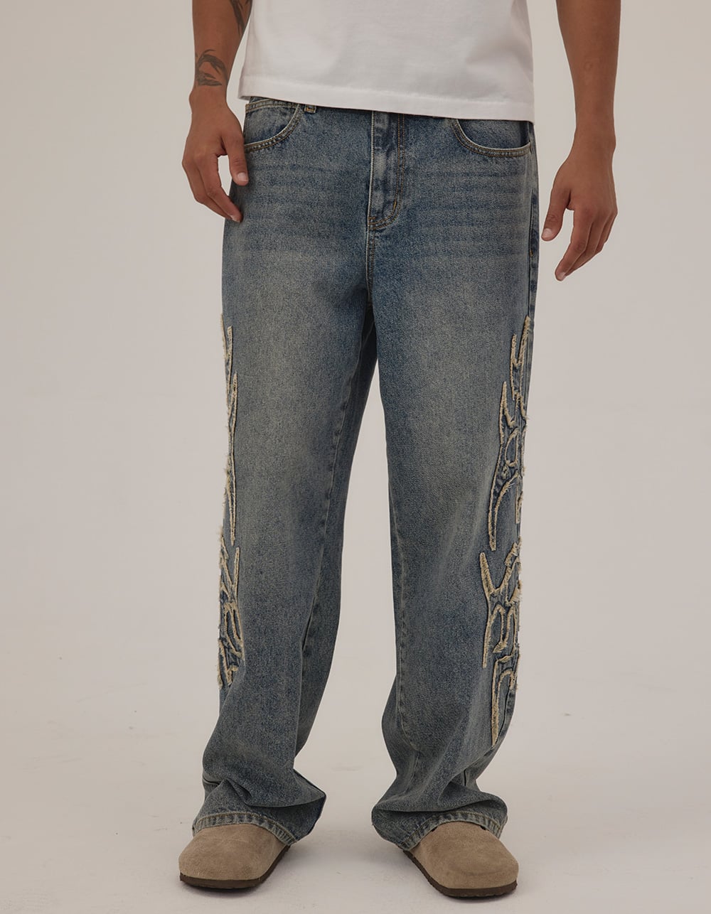 RSQ Applique Mens Baggy Jeans - TINTED DENIM