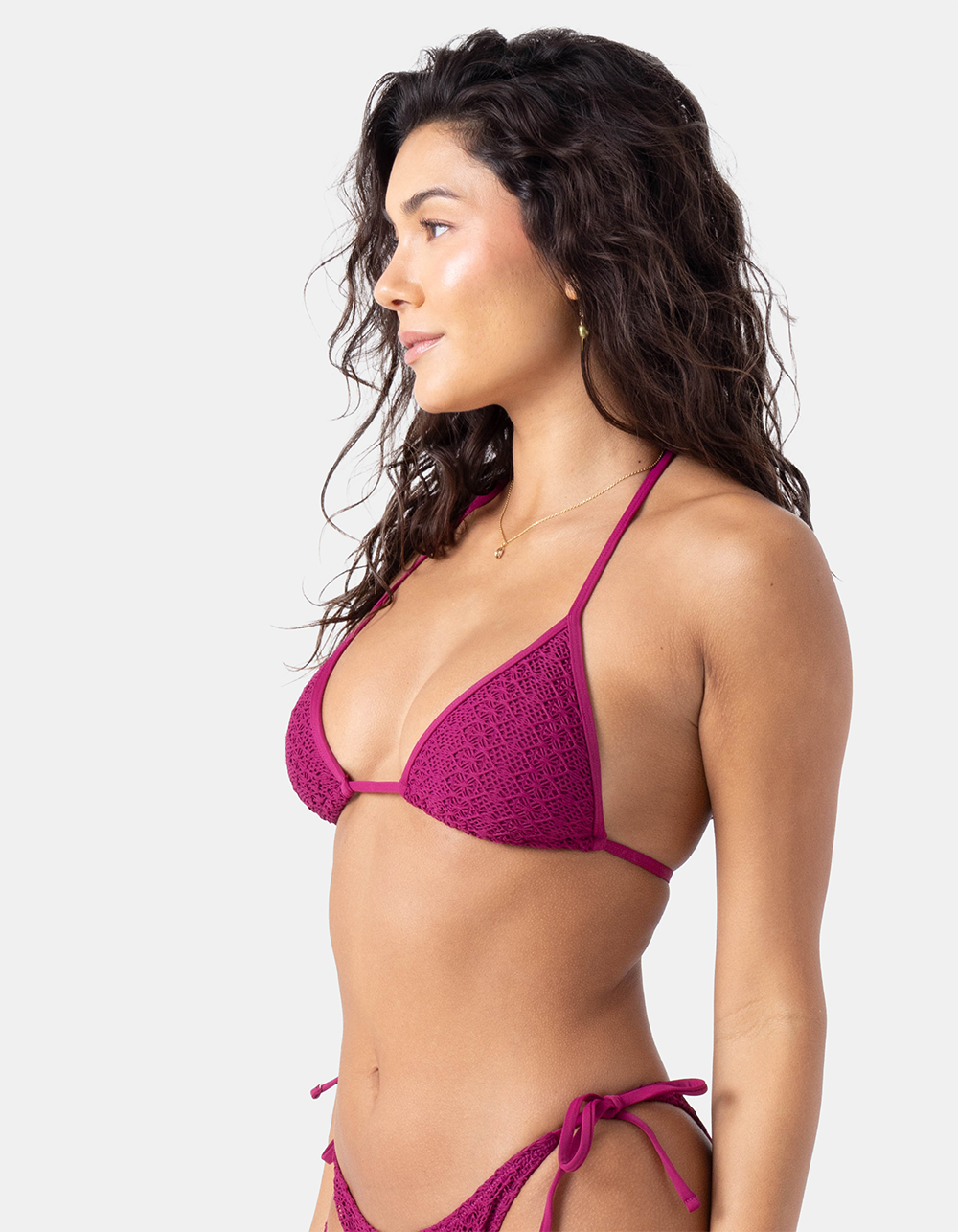 ROXY Crochet Mini Tiki Tri Womens Bikini Top - RASPBERRY