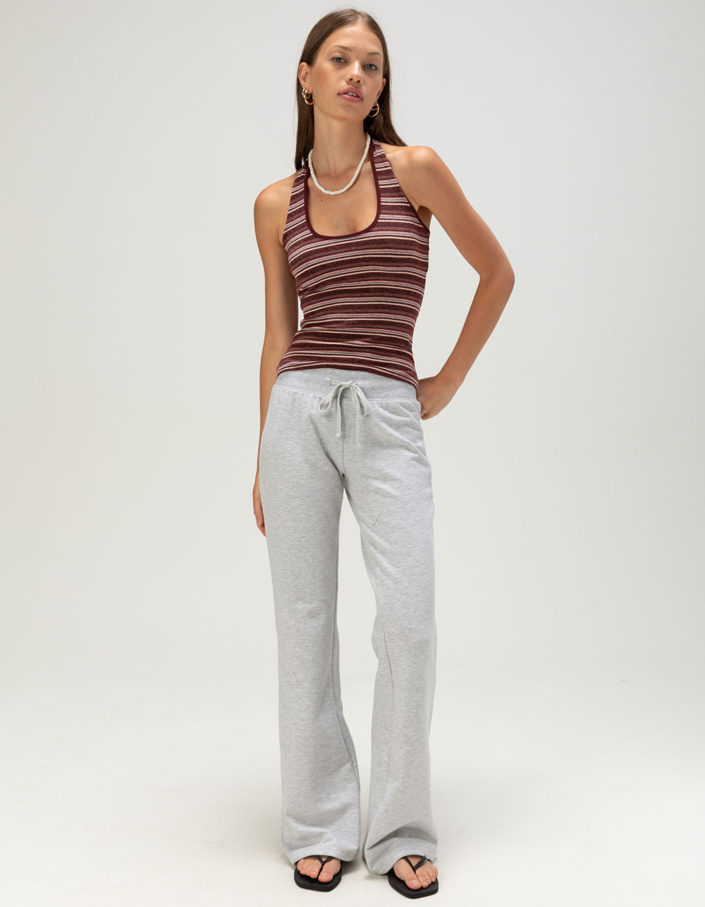 RSQ Womens Stripe Halter Top - BURGUNDY COMBO