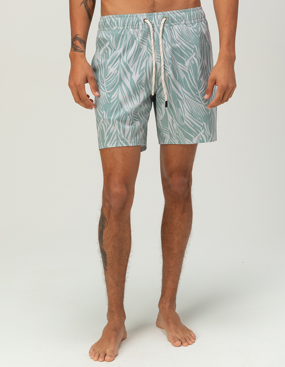 SALTY CREW Palm Print Mens Swim Trunks - SAGE
