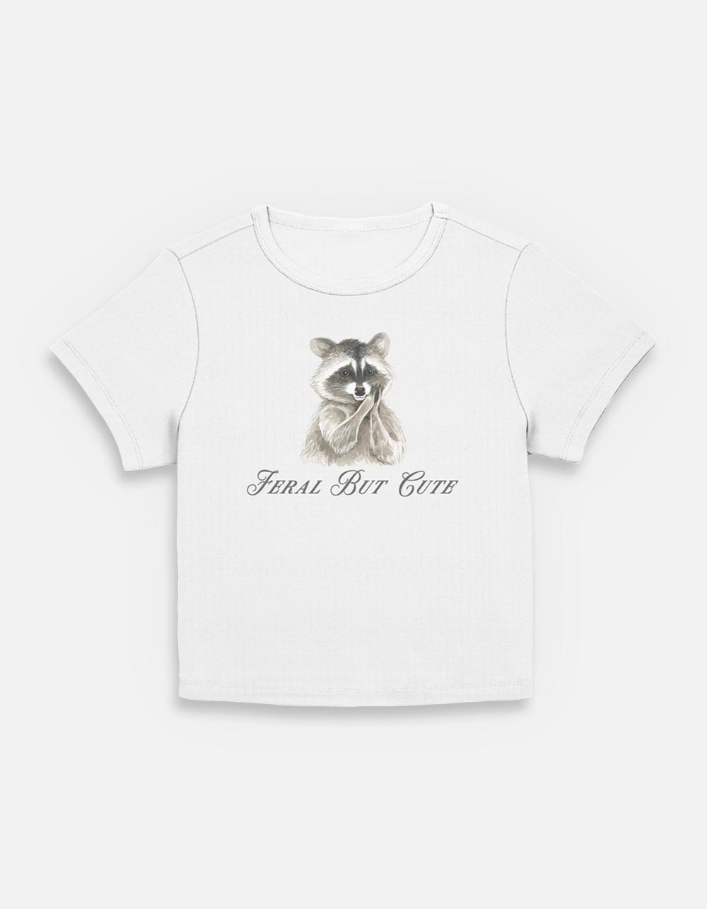 RACCOON Feral But Cute Womens Baby Tee - CREAM