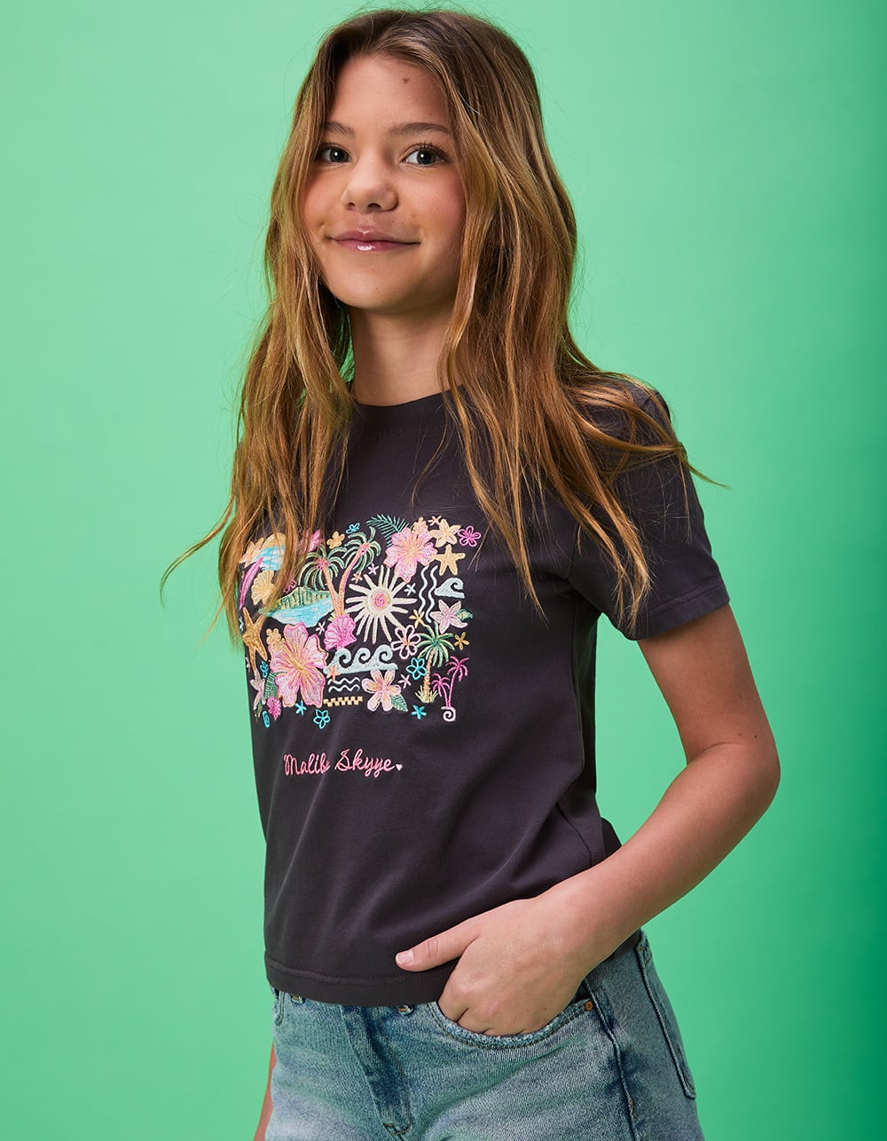 MALIBU SKYYE Beach Icon Girls Tee - WASHED BLACK