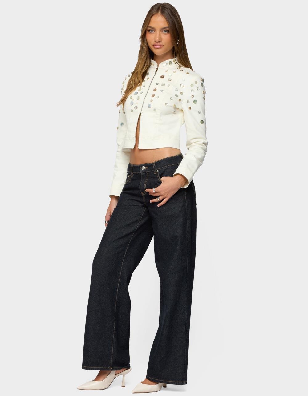 EDIKTED Elira Iridescent Fitted Jacket - BEIGE