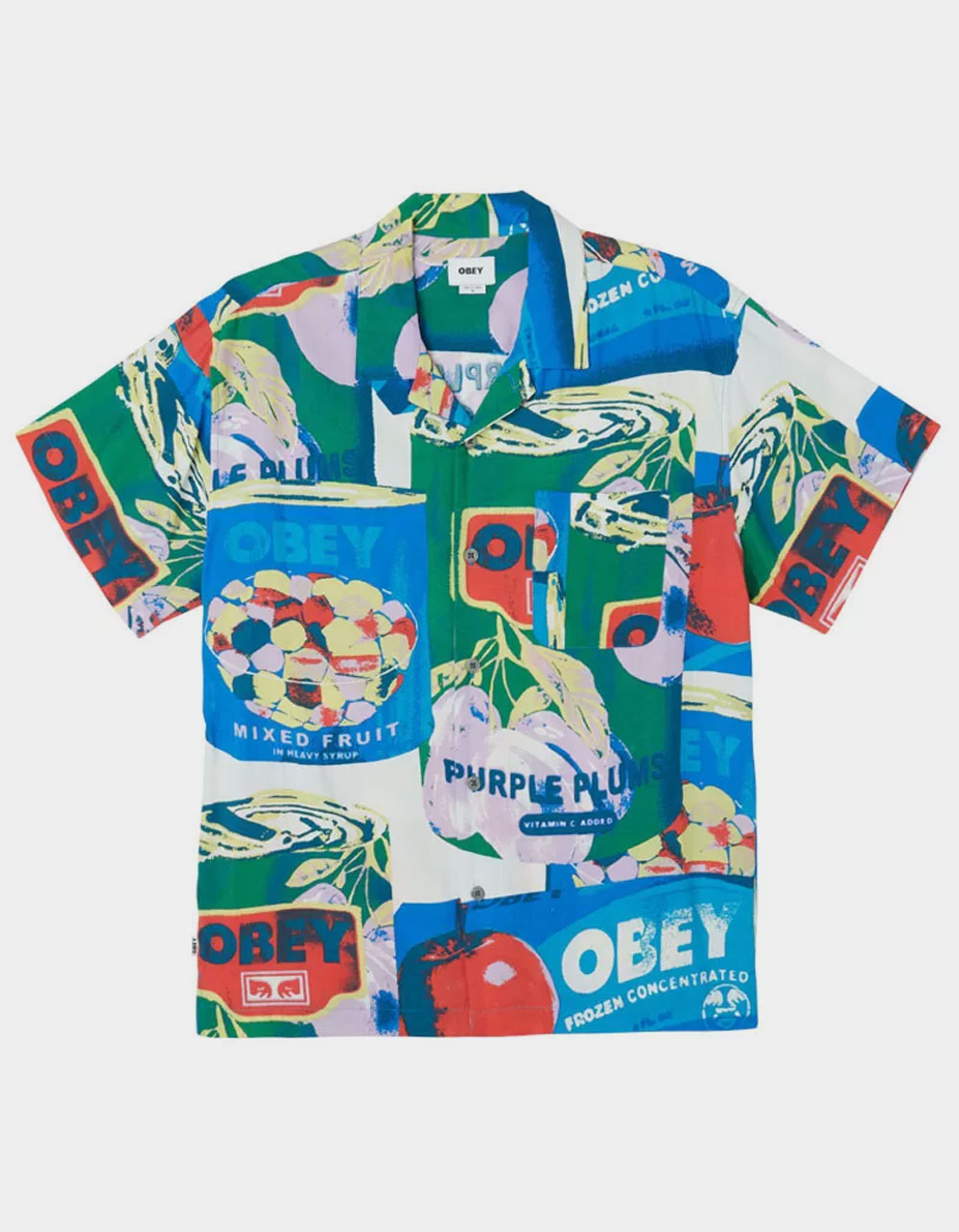 OBEY Fruit Cans Mens Button Up Shirt - BLACK/MULTI