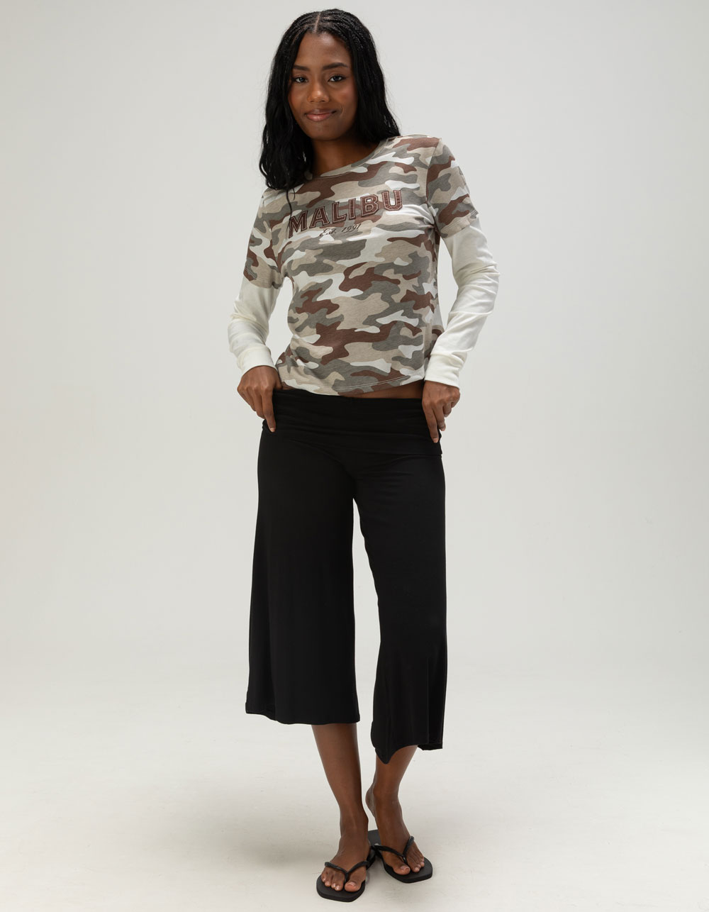 RSQ Malibu Womens Long Sleeve CAMO 2fer Tee