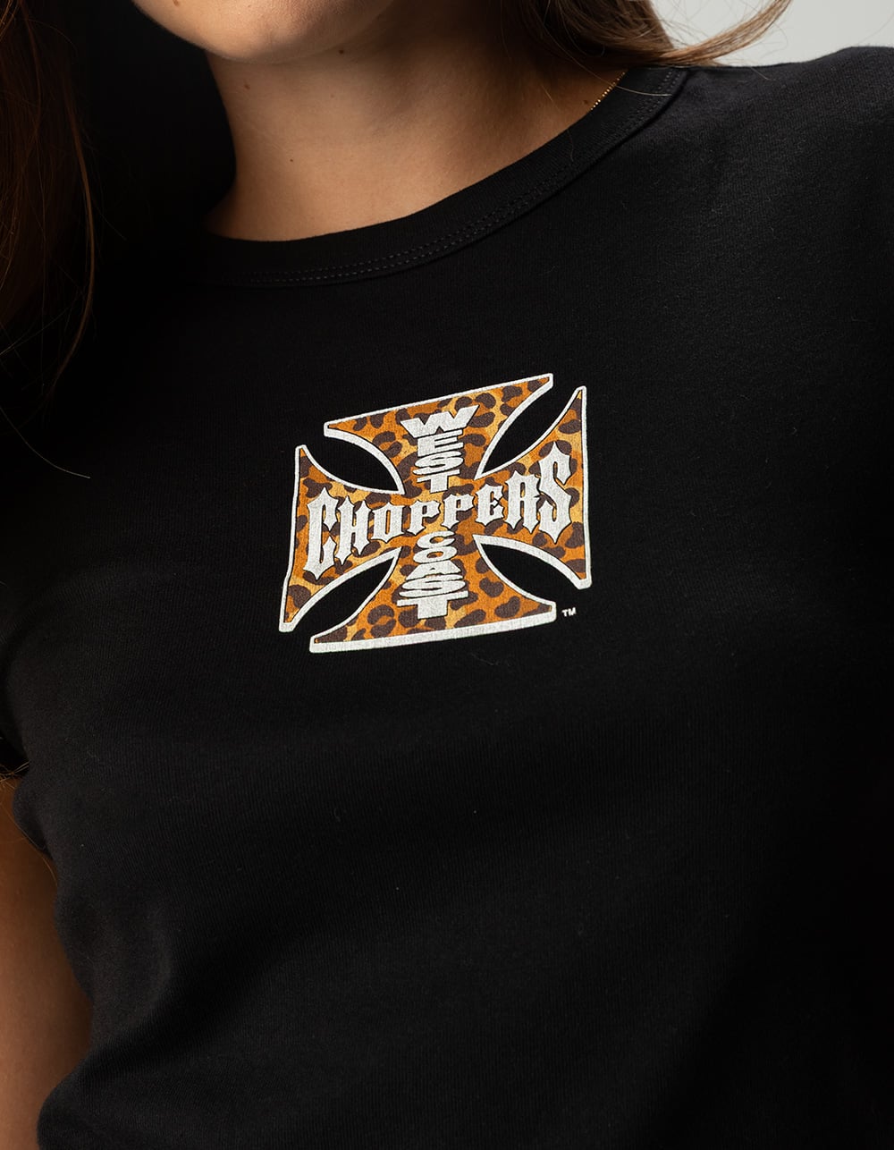 WEST COAST CHOPPERS Leopard Fill Womens Baby Tee - BLACK