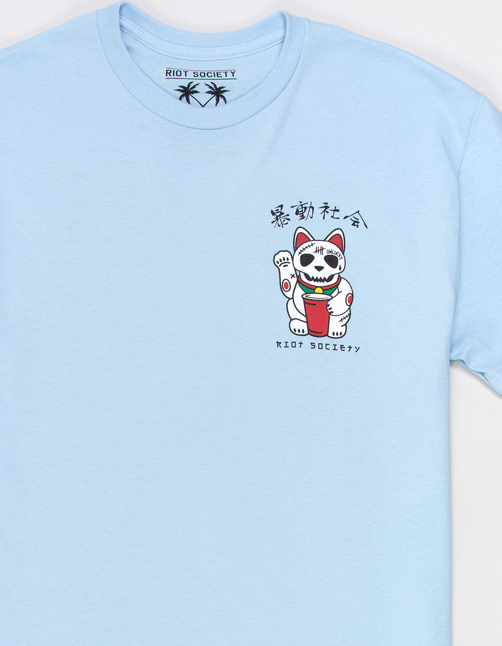 RIOT SOCIETY Lucky Cat Mens Tee - LIGHT BLUE