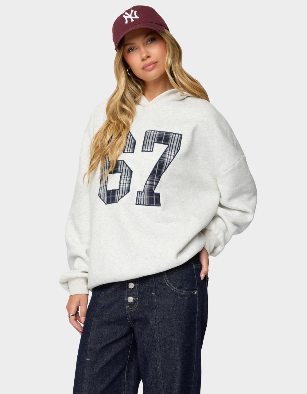 EDIKTED Gali Plaid 67 Oversized Hoodie - GRAY