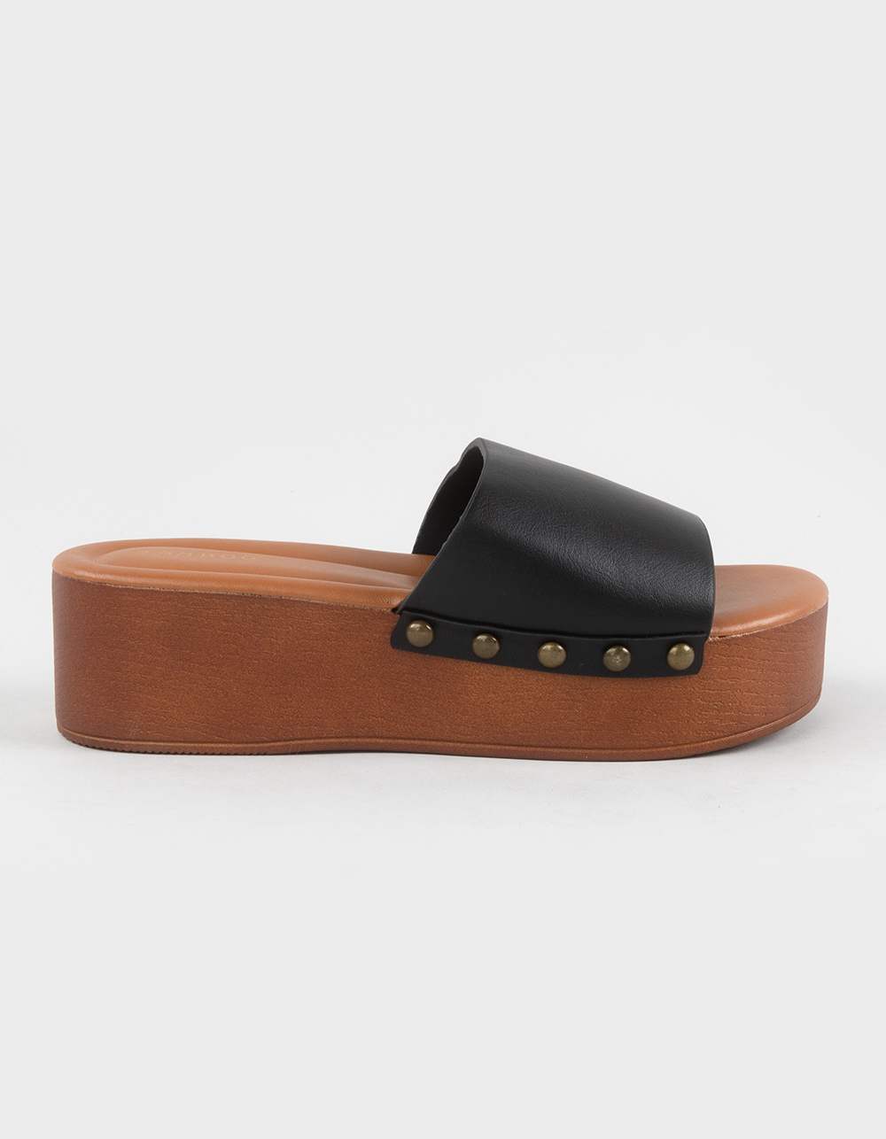 BAMBOO Rez Womens Studded Flatform Slides - BLACK