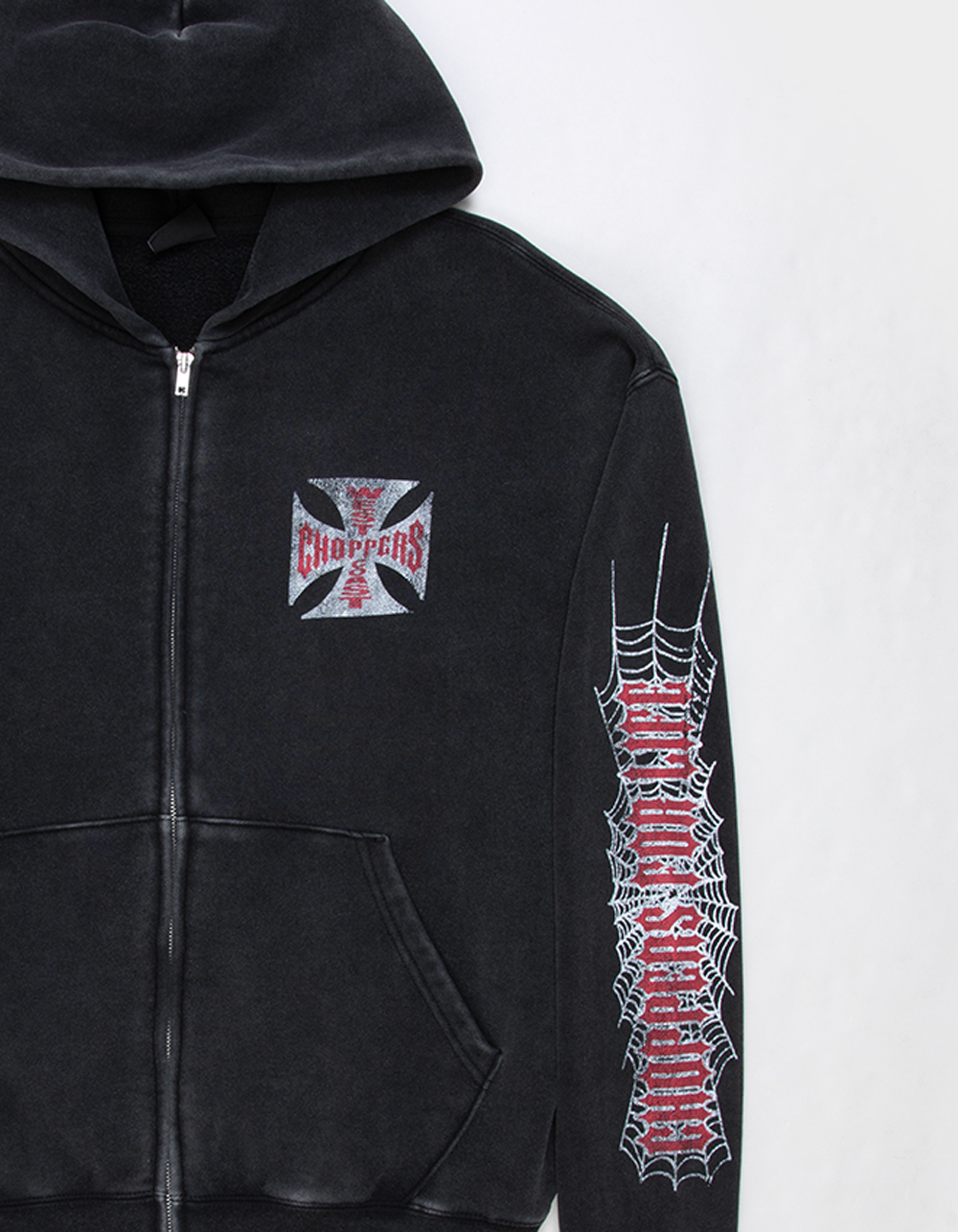 WEST COAST CHOPPERS Crawler Mens Zip-Up Hoodie - WASHED BLACK
