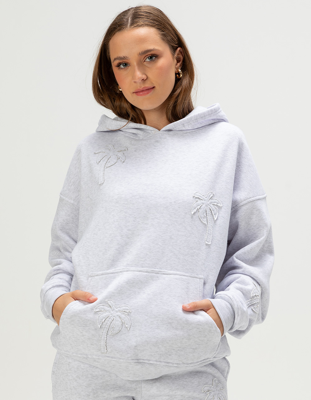 FULL TILT Palm Applique Womens Hoodie - HEATHER GRAY