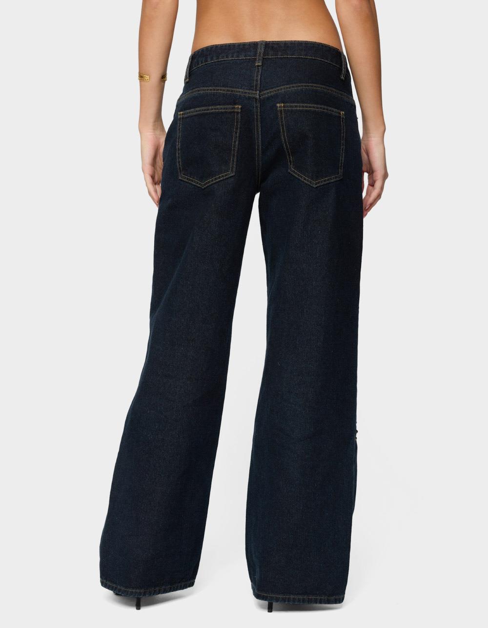 EDIKTED Charla Stud Low Rise Baggy Jeans - DARK BLUE