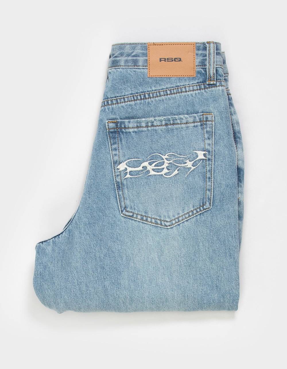 RSQ Mens Baggy Embroidered Jeans - MEDIUM WASH