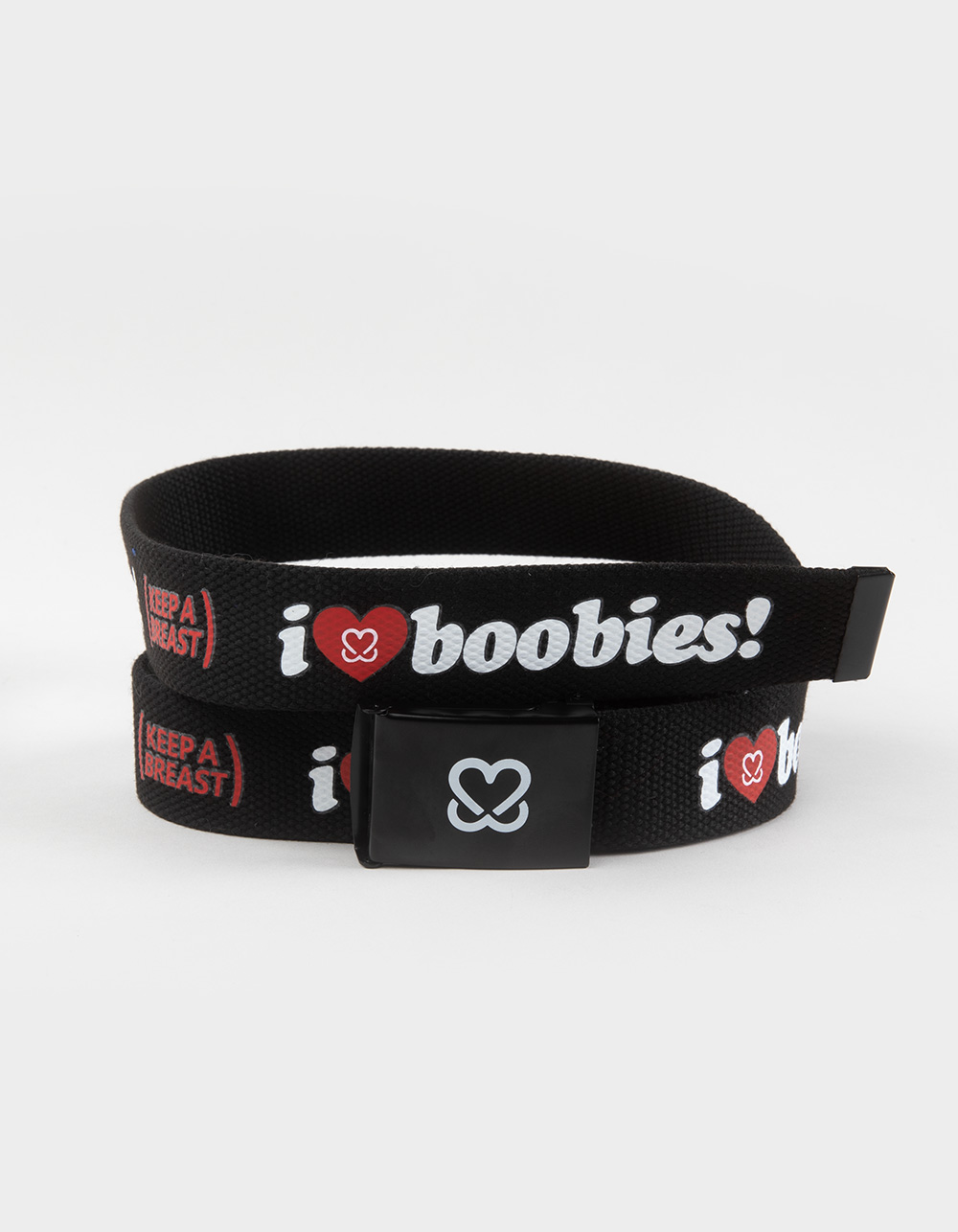KEEP A BREAST I Love Boobies! Black Web Belt - BLK/WHT