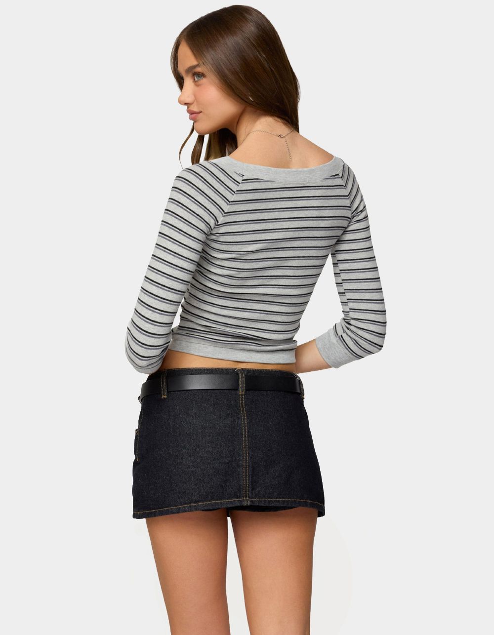 EDIKTED Imelde Striped Boat Neck Top - GRAY