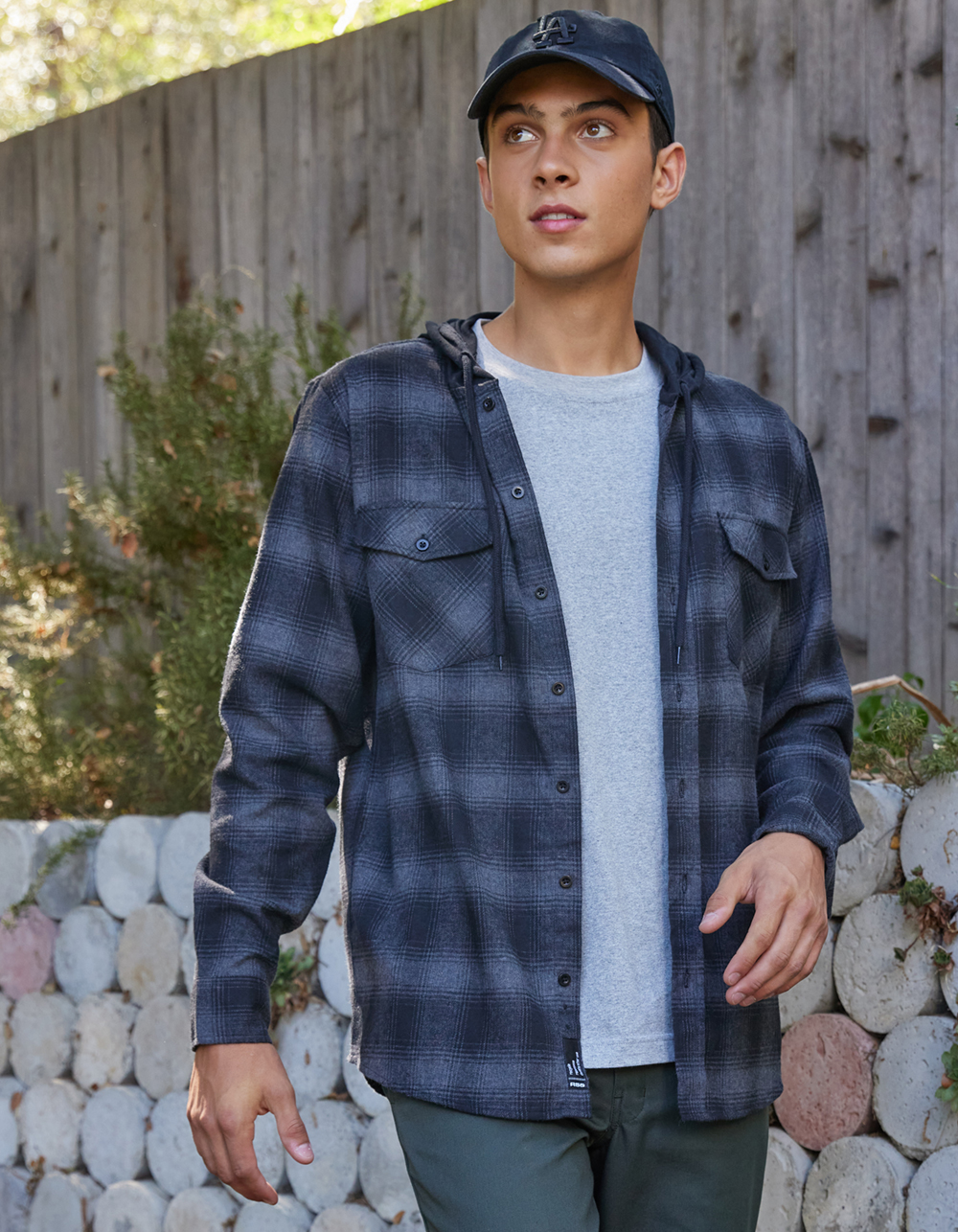 RSQ Mens Plaid Hooded Flannel CHAR/BLK Tillys