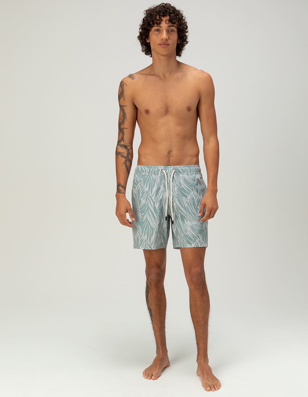 SALTY CREW Palm Print Mens Swim Trunks - SAGE