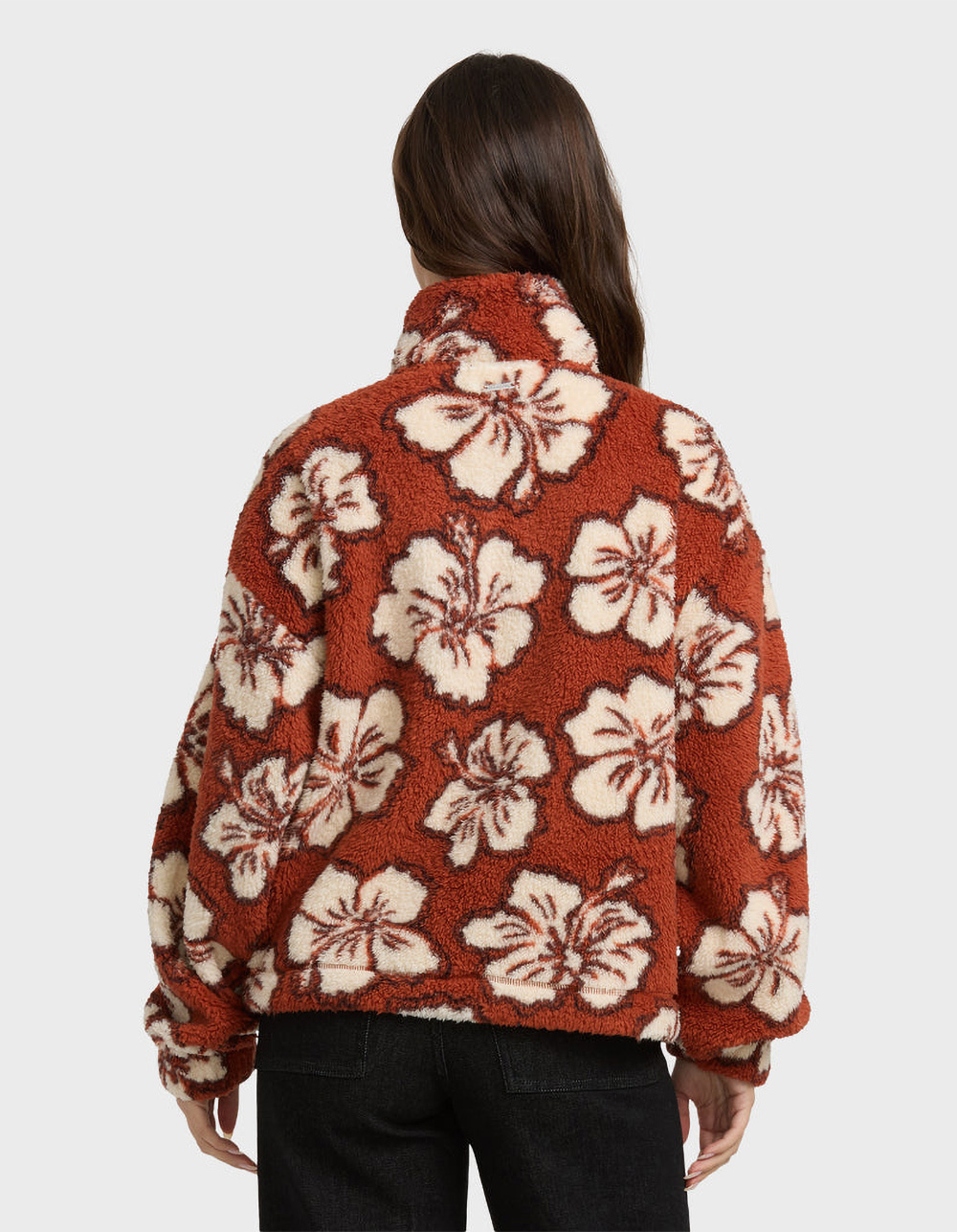 BILLABONG All The Time Womens Half-Zip Sherpa Sweatshirt - BURGUNDY COMBO