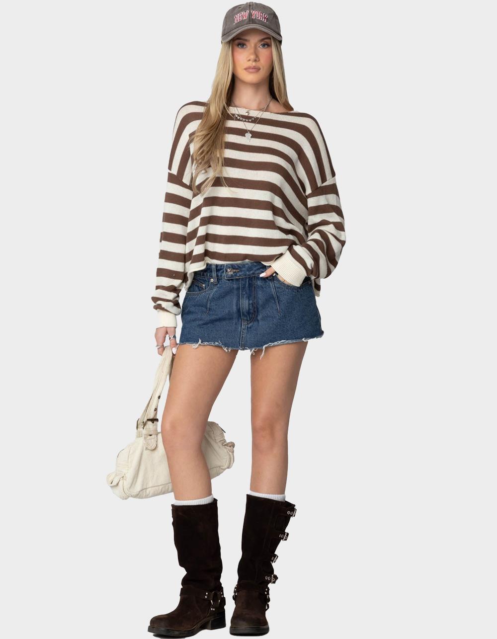 EDIKTED Anney Oversized Striped Sweater - BROWN