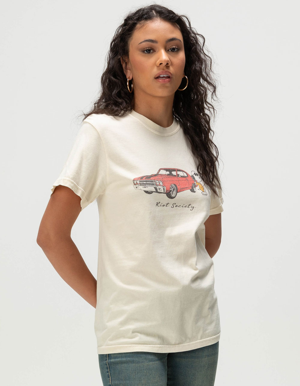 RIOT SOCIETY x Peanuts Snoopy Car Womens Tee - CREAM