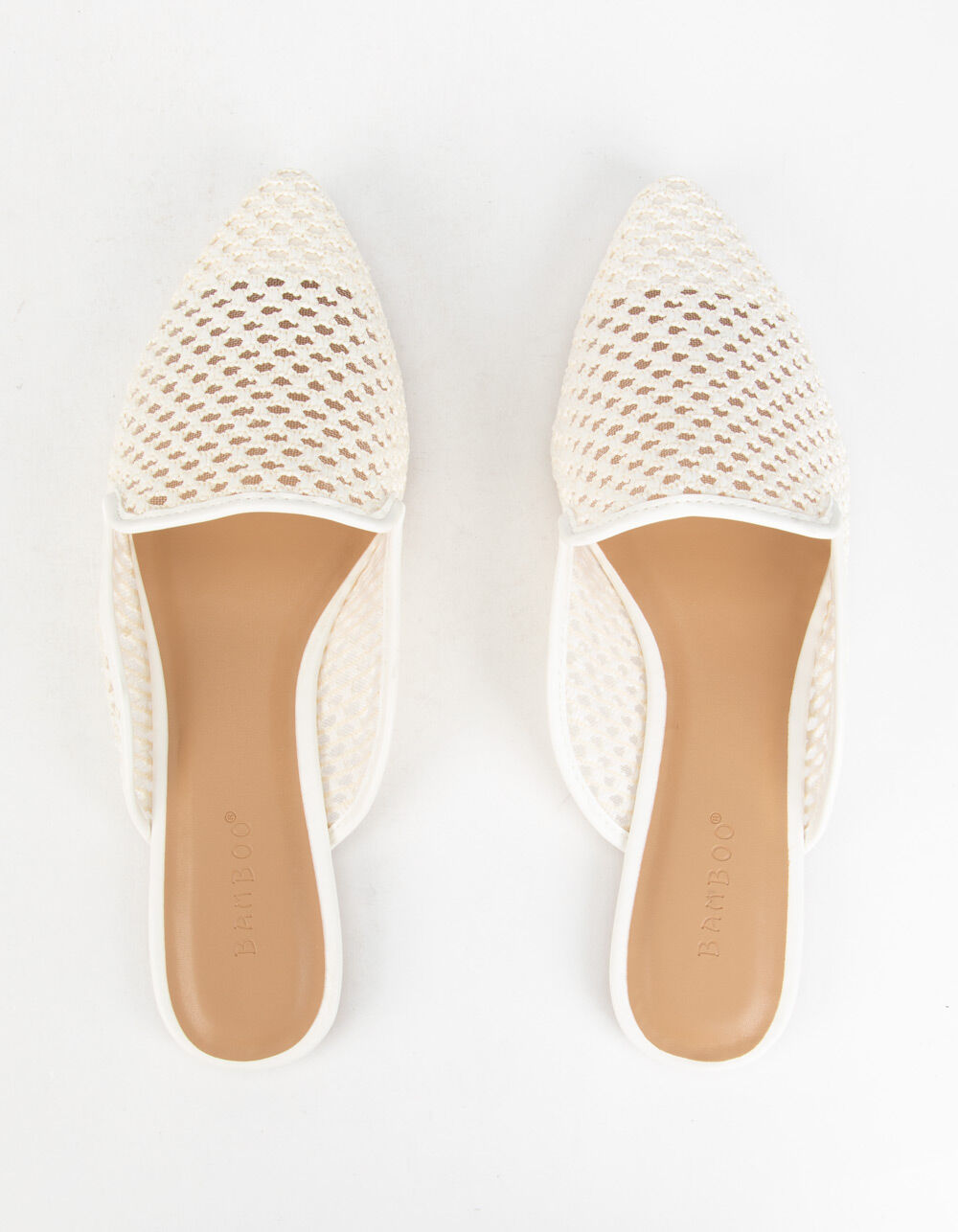 BAMBOO Woven Womens White Mules image number 4