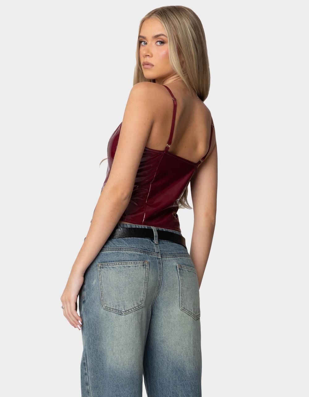EDIKTED Carmie Vinyl Tank Top - DK RED