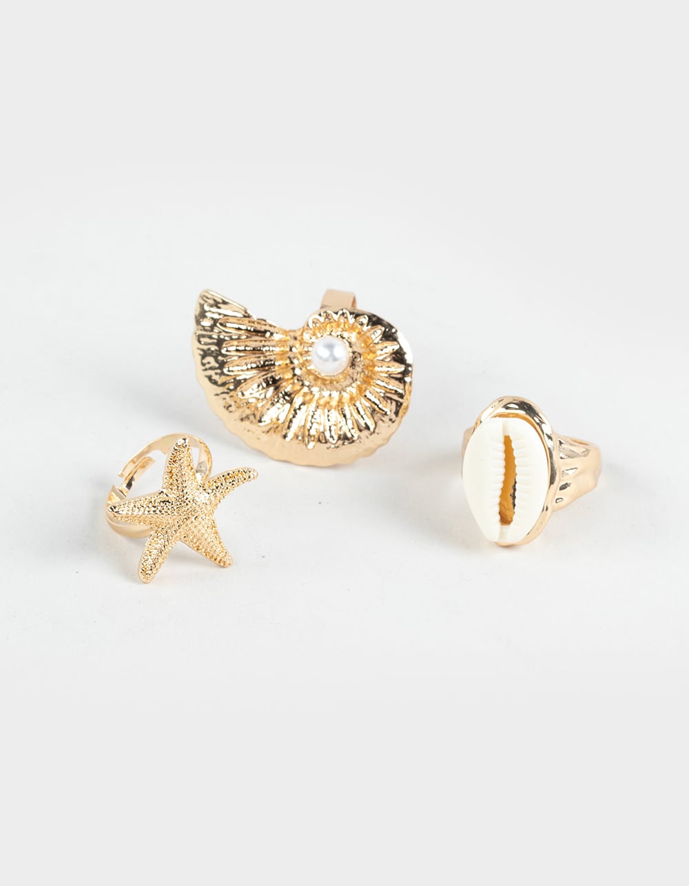 FULL TILT 3 Pack Puka Shell Rings - GOLD