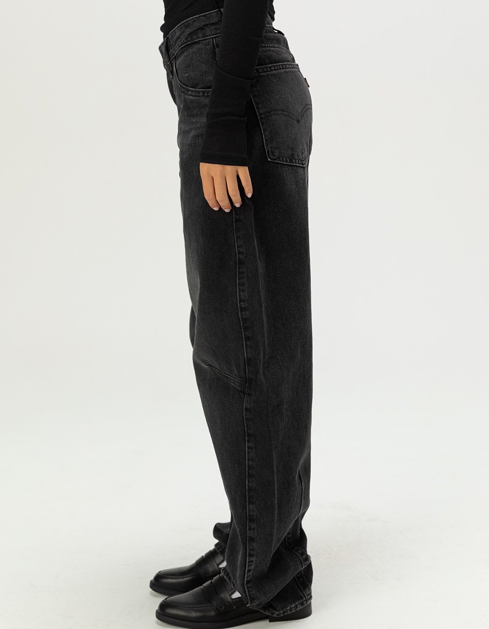 LEVI'S Premium Baggy Dad Womens Barrel Jeans - Rebel Edge WASHED BLACK