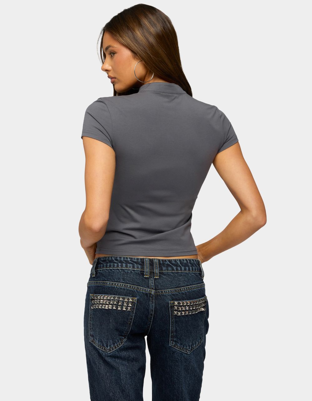 EDIKTED Magnus High Neck Keyhole Top - GRAY