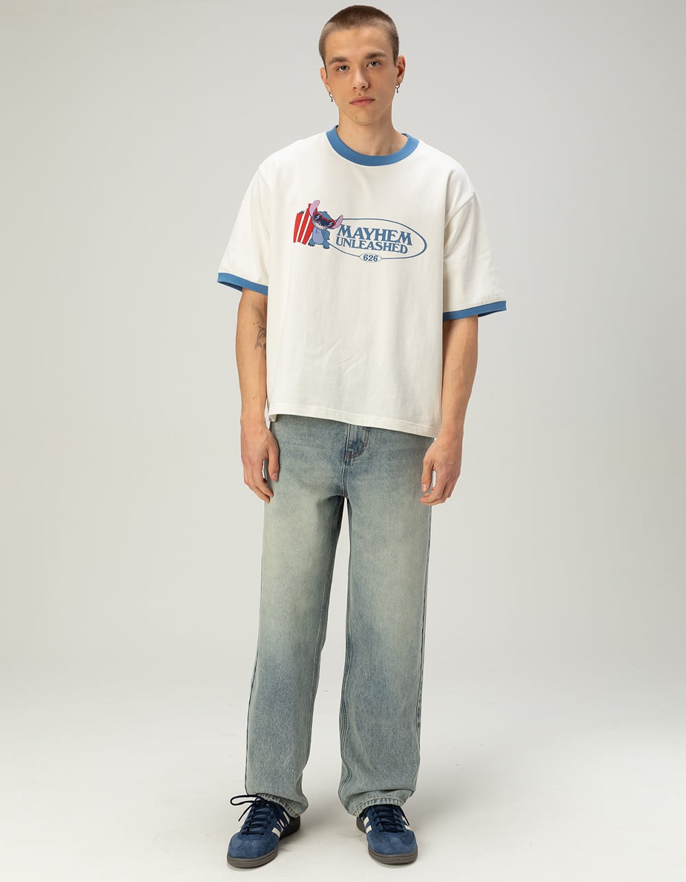 RSQ Disney Stitch Surfing Mens Boxy Tee - OFF WHITE