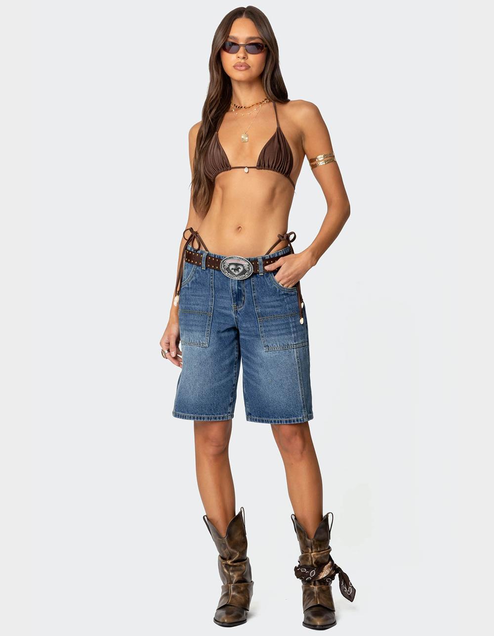 EDIKTED Tris Low Rise Denim Bermuda Shorts - BLUE